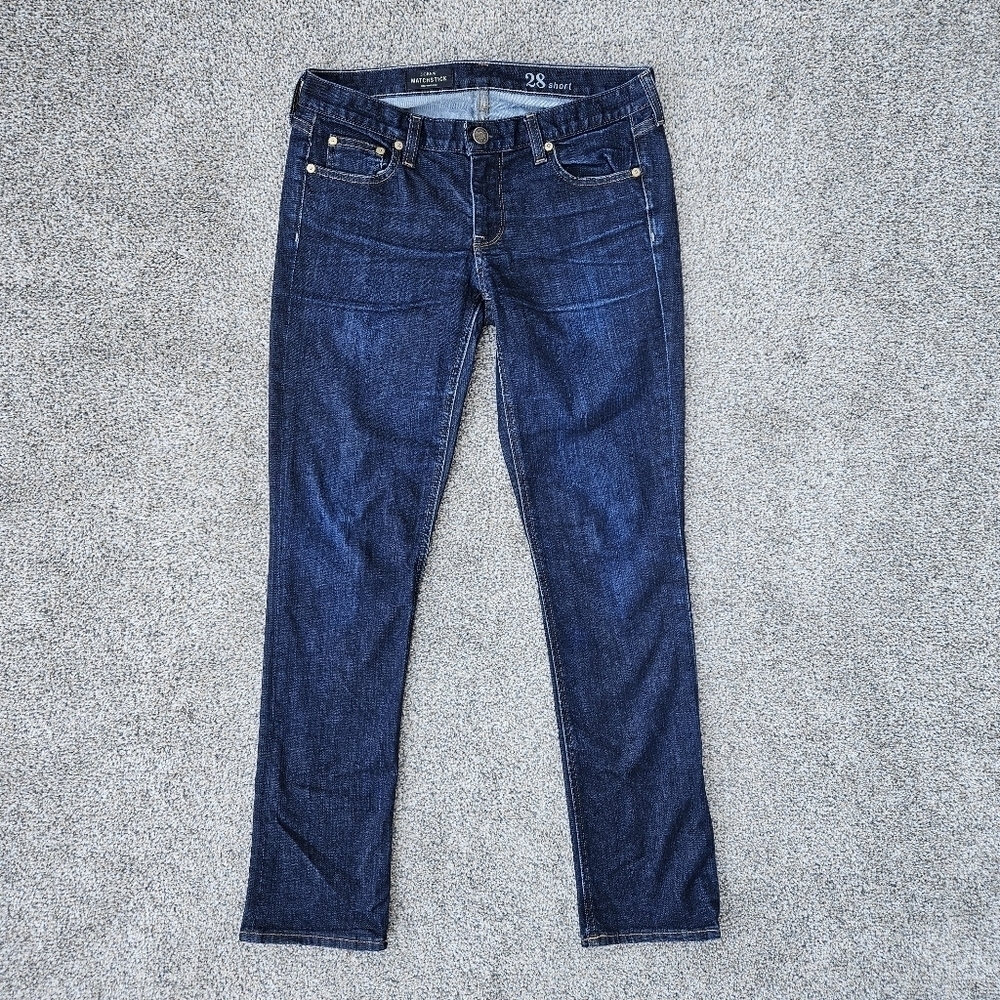 J Crew Matchstick Jeans Blue Cotton Blend Low Rise Straight Denim Women 28 Short